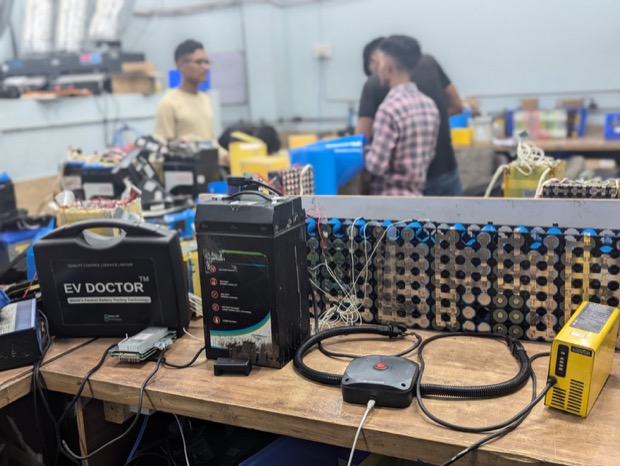 BatteryOS team validating battery packs in the laboratory